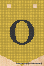 A simulated image of the stitched needlepoint design: Banner 18m Pointed O Black on Yellow. Not A.I. generated.