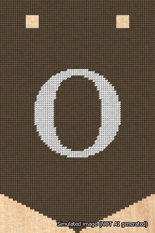 A simulated image of the stitched needlepoint design: Banner 18m Pointed O White on Brown. Not A.I. generated.