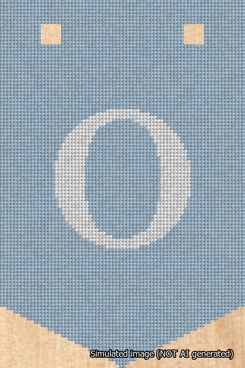 A simulated image of the stitched needlepoint design: Banner 18m Pointed O White on Light Blue. Not A.I. generated.