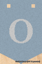A simulated image of the stitched needlepoint design: Banner 18m Pointed O White on Light Blue. Not A.I. generated.