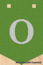 A simulated image of the stitched needlepoint design: Banner 18m Pointed O White on Light Green. Not A.I. generated.