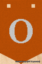 A simulated image of the stitched needlepoint design: Banner 18m Pointed O White on Orange. Not A.I. generated.