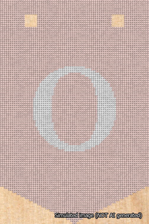 A simulated image of the stitched needlepoint design: Banner 18m Pointed O White on Pink. Not A.I. generated.
