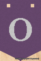 A simulated image of the stitched needlepoint design: Banner 18m Pointed O White on Purple. Not A.I. generated.