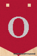 A simulated image of the stitched needlepoint design: Banner 18m Pointed O White on Red. Not A.I. generated.