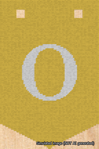 A simulated image of the stitched needlepoint design: Banner 18m Pointed O White on Yellow. Not A.I. generated.
