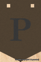 A simulated image of the stitched needlepoint design: Banner 18m Pointed P Black on Brown. Not A.I. generated.