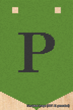 A simulated image of the stitched needlepoint design: Banner 18m Pointed P Black on Light Green. Not A.I. generated.