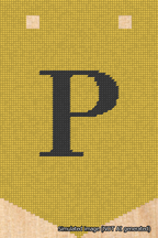 A simulated image of the stitched needlepoint design: Banner 18m Pointed P Black on Yellow. Not A.I. generated.