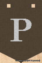 A simulated image of the stitched needlepoint design: Banner 18m Pointed P White on Brown. Not A.I. generated.