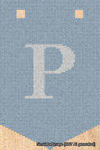 A simulated image of the stitched needlepoint design: Banner 18m Pointed P White on Light Blue. Not A.I. generated.