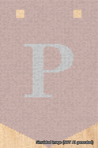 A simulated image of the stitched needlepoint design: Banner 18m Pointed P White on Pink. Not A.I. generated.