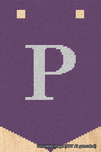 A simulated image of the stitched needlepoint design: Banner 18m Pointed P White on Purple. Not A.I. generated.
