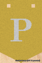 A simulated image of the stitched needlepoint design: Banner 18m Pointed P White on Yellow. Not A.I. generated.