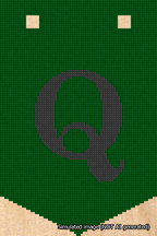 A simulated image of the stitched needlepoint design: Banner 18m Pointed Q Black on Green. Not A.I. generated.
