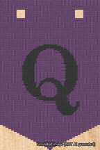 A simulated image of the stitched needlepoint design: Banner 18m Pointed Q Black on Purple. Not A.I. generated.