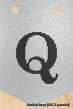 A simulated image of the stitched needlepoint design: Banner 18m Pointed Q Black on White. Not A.I. generated.