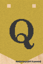 A simulated image of the stitched needlepoint design: Banner 18m Pointed Q Black on Yellow. Not A.I. generated.