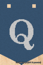 A simulated image of the stitched needlepoint design: Banner 18m Pointed Q White on Blue. Not A.I. generated.