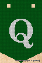 A simulated image of the stitched needlepoint design: Banner 18m Pointed Q White on Green. Not A.I. generated.