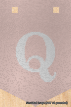 A simulated image of the stitched needlepoint design: Banner 18m Pointed Q White on Pink. Not A.I. generated.
