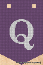 A simulated image of the stitched needlepoint design: Banner 18m Pointed Q White on Purple. Not A.I. generated.