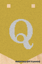 A simulated image of the stitched needlepoint design: Banner 18m Pointed Q White on Yellow. Not A.I. generated.