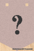 A simulated image of the stitched needlepoint design: Banner 18m Pointed Question Black on Pink. Not A.I. generated.