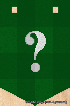 A simulated image of the stitched needlepoint design: Banner 18m Pointed Question White on Green. Not A.I. generated.