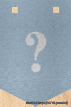 A simulated image of the stitched needlepoint design: Banner 18m Pointed Question White on Light Blue. Not A.I. generated.