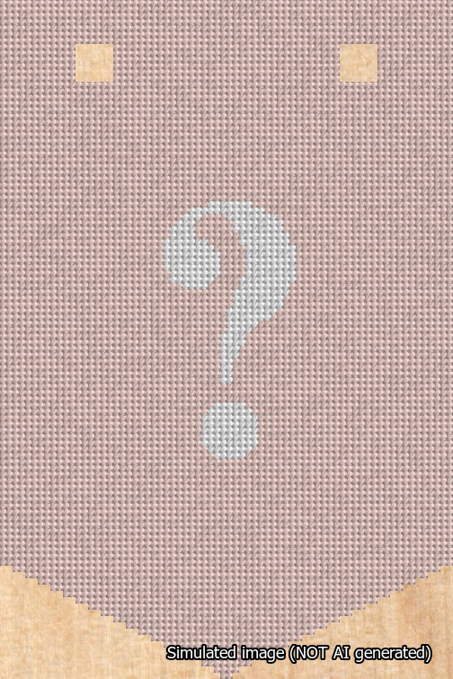A simulated image of the stitched needlepoint design: Banner 18m Pointed Question White on Pink. Not A.I. generated.