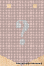 A simulated image of the stitched needlepoint design: Banner 18m Pointed Question White on Pink. Not A.I. generated.