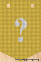 A simulated image of the stitched needlepoint design: Banner 18m Pointed Question White on Yellow. Not A.I. generated.