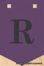 A simulated image of the stitched needlepoint design: Banner 18m Pointed R Black on Purple. Not A.I. generated.