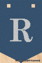 A simulated image of the stitched needlepoint design: Banner 18m Pointed R White on Blue. Not A.I. generated.