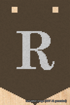 A simulated image of the stitched needlepoint design: Banner 18m Pointed R White on Brown. Not A.I. generated.