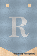 A simulated image of the stitched needlepoint design: Banner 18m Pointed R White on Light Blue. Not A.I. generated.