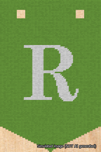A simulated image of the stitched needlepoint design: Banner 18m Pointed R White on Light Green. Not A.I. generated.