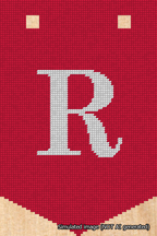 A simulated image of the stitched needlepoint design: Banner 18m Pointed R White on Red. Not A.I. generated.