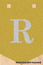 A simulated image of the stitched needlepoint design: Banner 18m Pointed R White on Yellow. Not A.I. generated.