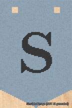 A simulated image of the stitched needlepoint design: Banner 18m Pointed S Black on Light Blue. Not A.I. generated.