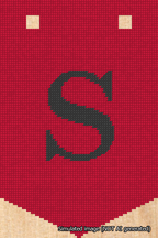 A simulated image of the stitched needlepoint design: Banner 18m Pointed S Black on Red. Not A.I. generated.
