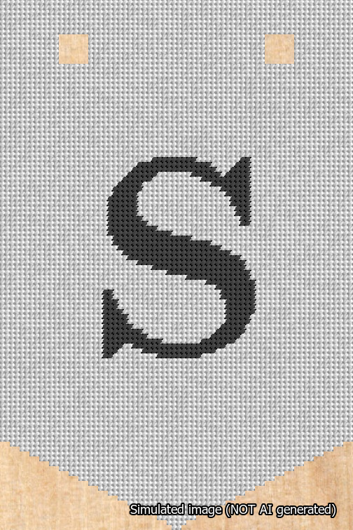 A simulated image of the stitched needlepoint design: Banner 18m Pointed S Black on White. Not A.I. generated.