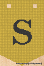 A simulated image of the stitched needlepoint design: Banner 18m Pointed S Black on Yellow. Not A.I. generated.