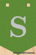 A simulated image of the stitched needlepoint design: Banner 18m Pointed S White on Light Green. Not A.I. generated.