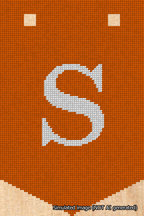 A simulated image of the stitched needlepoint design: Banner 18m Pointed S White on Orange. Not A.I. generated.