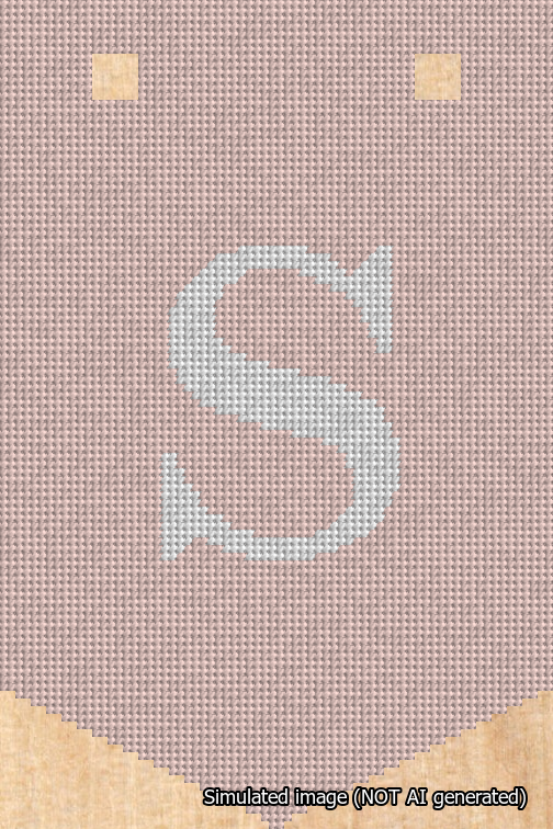 A simulated image of the stitched needlepoint design: Banner 18m Pointed S White on Pink. Not A.I. generated.