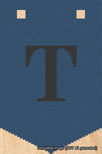 A simulated image of the stitched needlepoint design: Banner 18m Pointed T Black on Blue. Not A.I. generated.