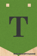 A simulated image of the stitched needlepoint design: Banner 18m Pointed T Black on Light Green. Not A.I. generated.