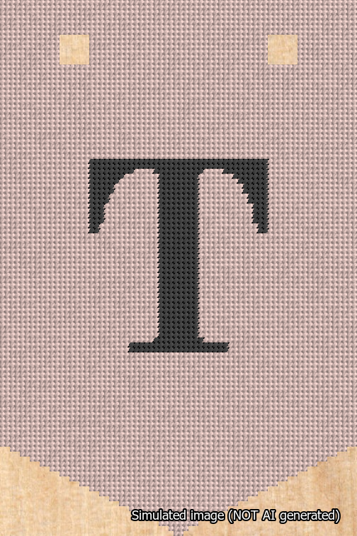 A simulated image of the stitched needlepoint design: Banner 18m Pointed T Black on Pink. Not A.I. generated.